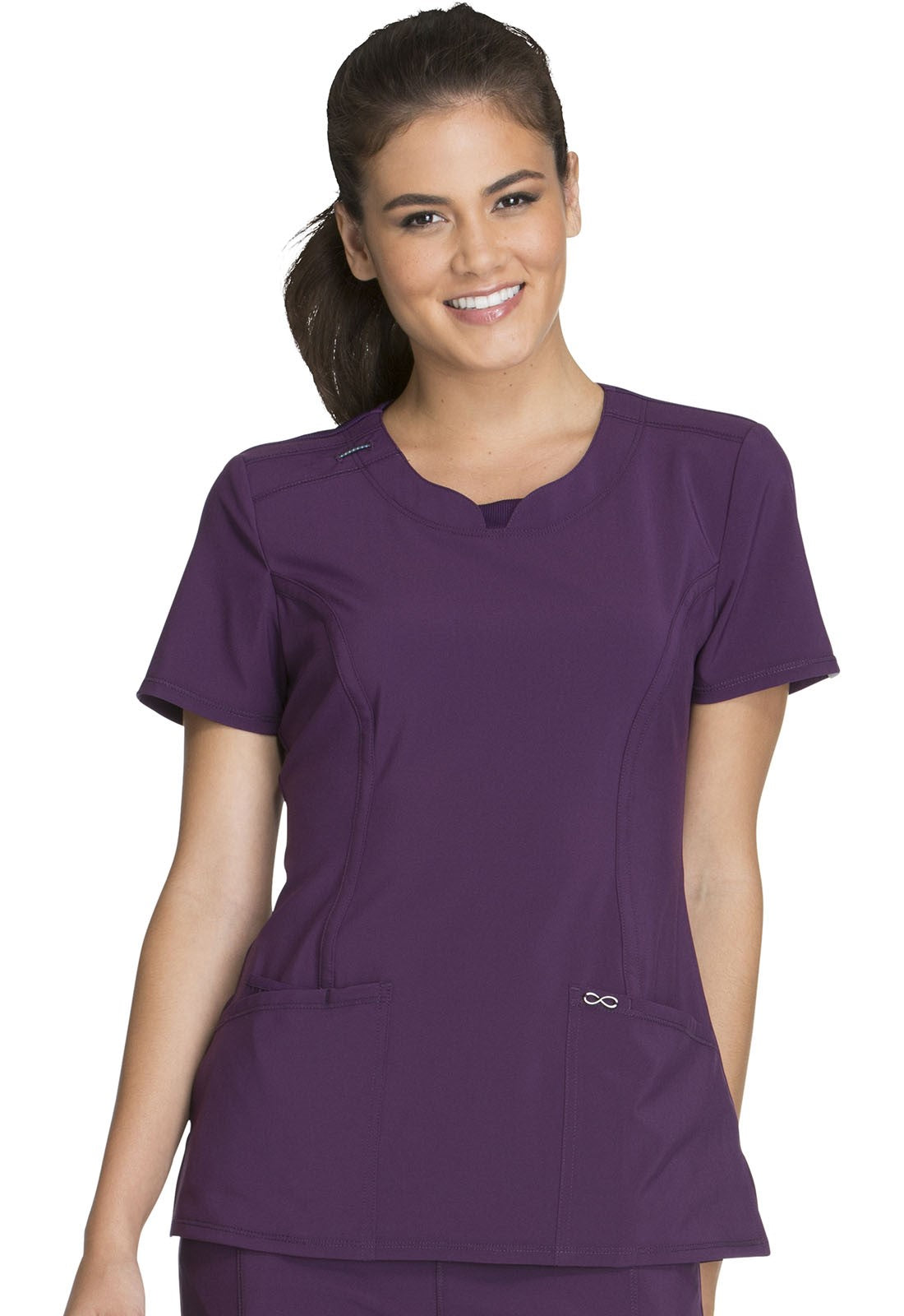 INFINITY 2624A Women's Split Round Neck Solid Scrub Top