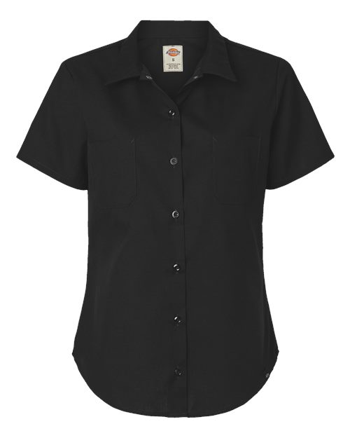 black short sleeve dress shirt womens Allegra K Women's Peter Pan Collar Short Sleeve Button Front Work Shirt Black Medium