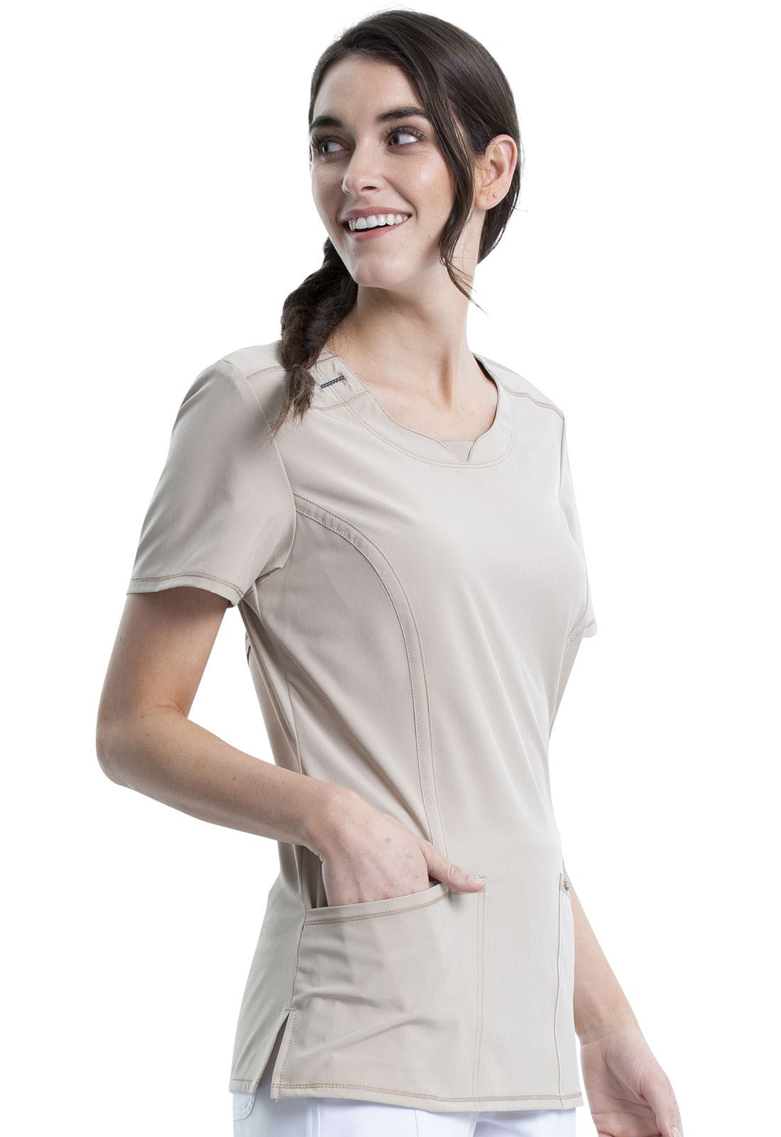 INFINITY 2624A Women's Split Round Neck Solid Scrub Top