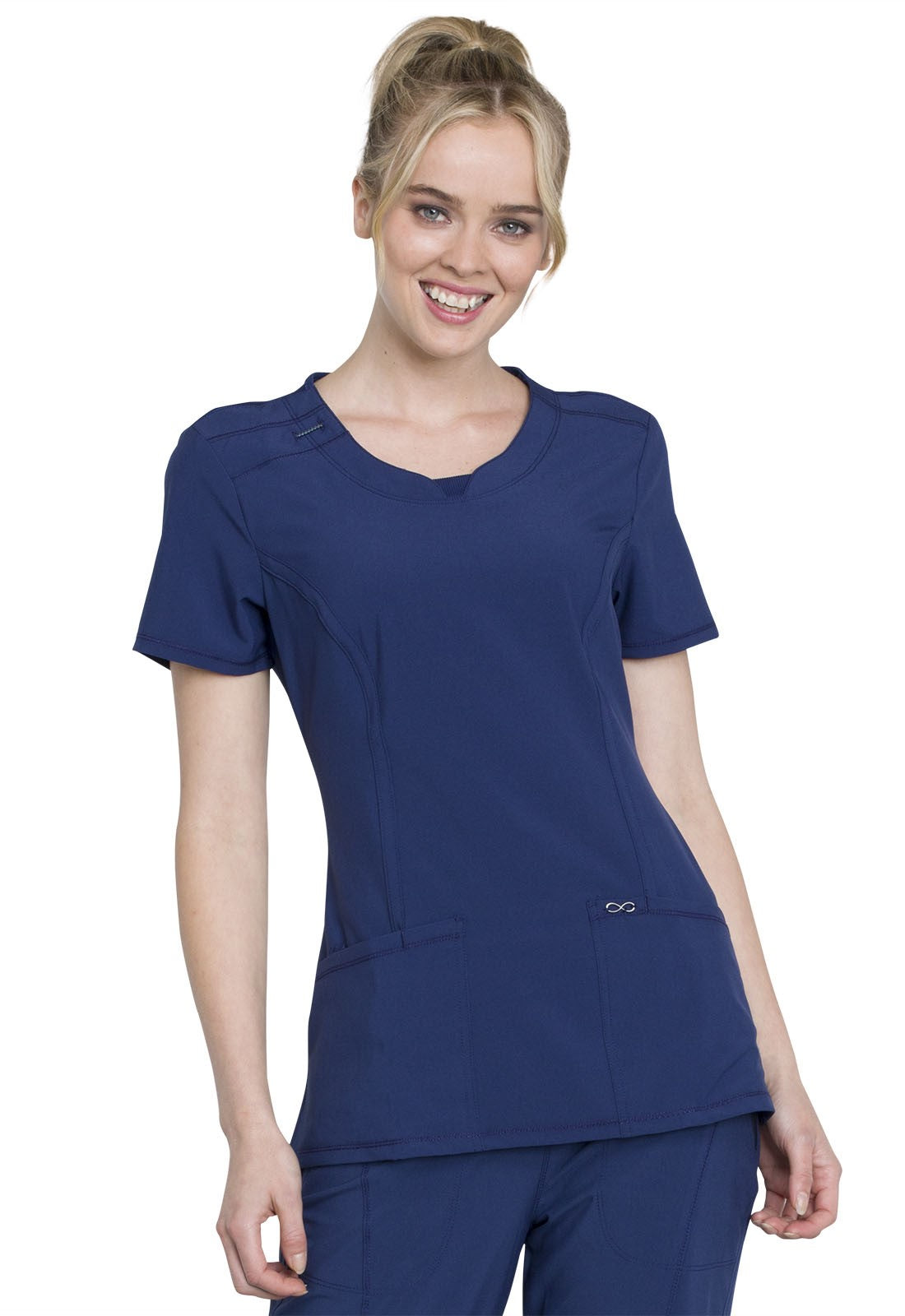 INFINITY 2624A Women's Split Round Neck Solid Scrub Top