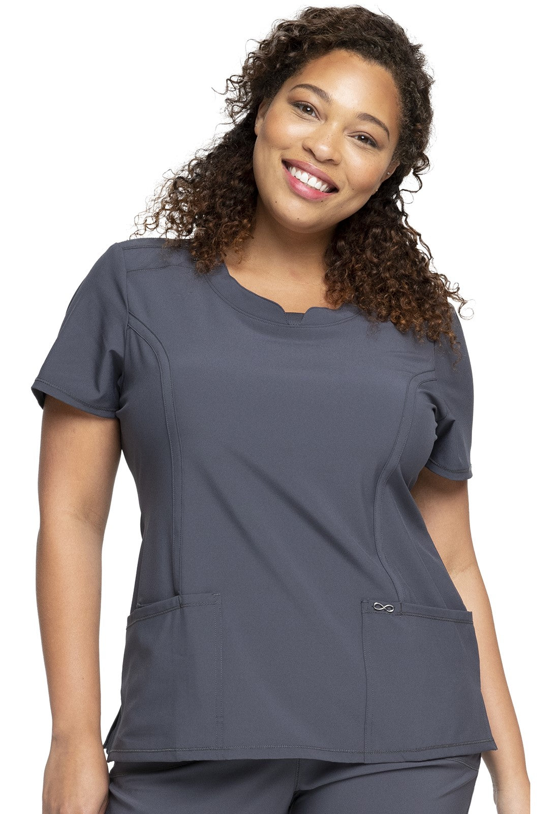 INFINITY 2624A Women's Split Round Neck Solid Scrub Top