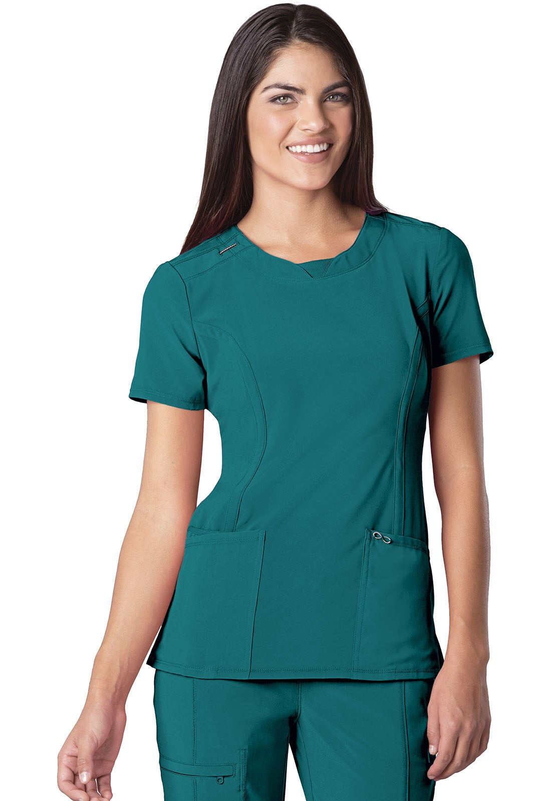 INFINITY 2624A Women's Split Round Neck Solid Scrub Top