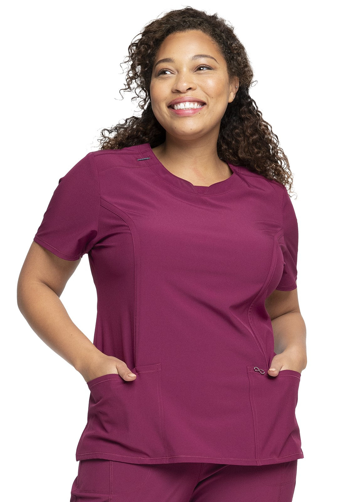 INFINITY 2624A Women's Split Round Neck Solid Scrub Top